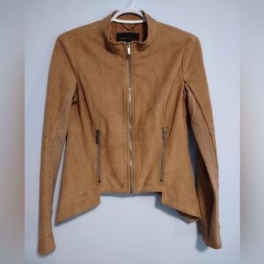 Women's Tan Suede Moto Jacket - Picture 2 of 3